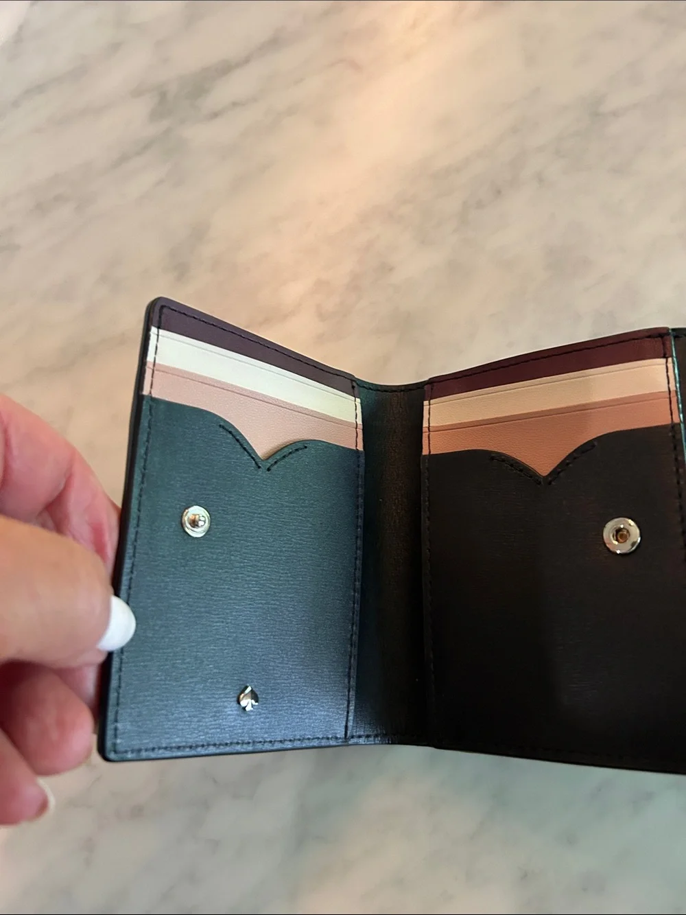 kate spade Black Leather Trifold Wallet with Gold Logo